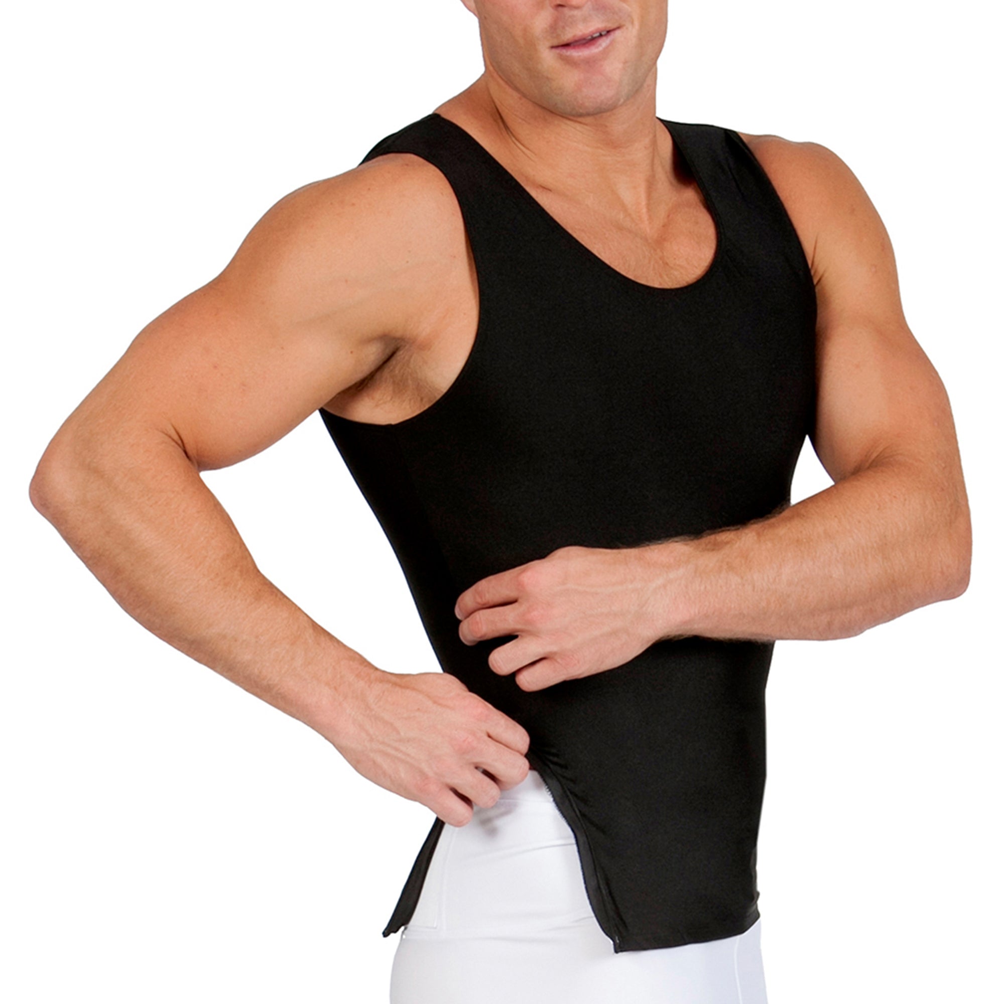 Insta Slim Compression Sleeveless Muscle Tank with Zipper MS00Z1, showcasing its sleek design and side zipper feature.