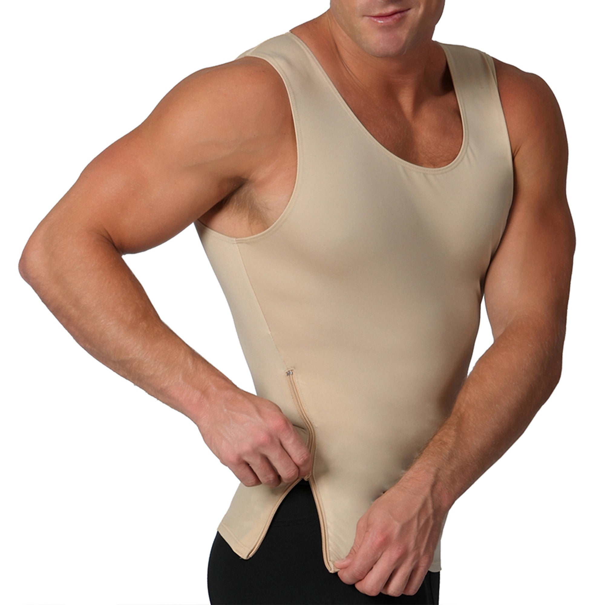 Insta Slim Compression Sleeveless Muscle Tank with Zipper MS00Z1, showcasing its sleek design and side zipper feature.