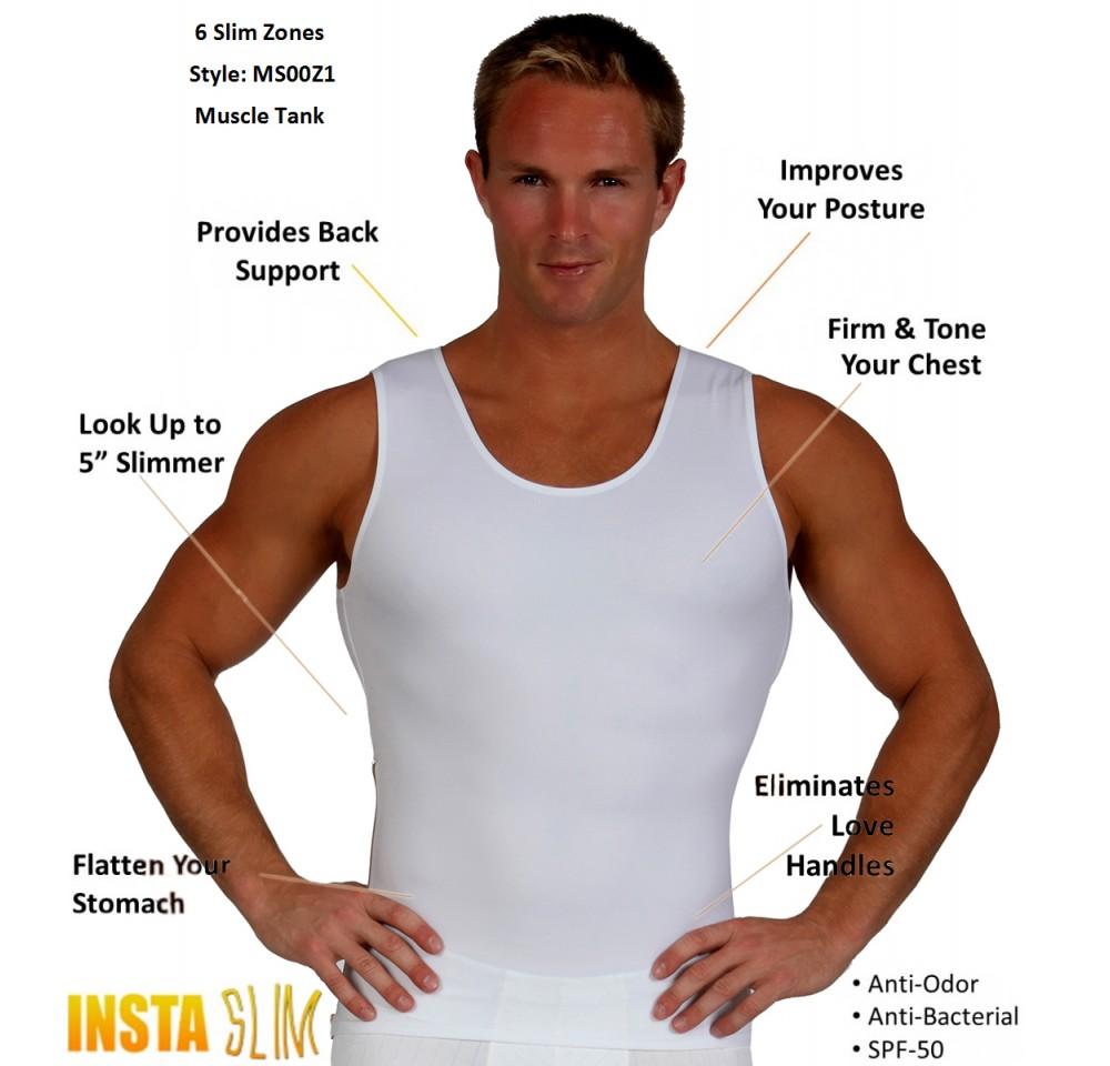 Insta Slim Compression Sleeveless Muscle Tank with Zipper MS00Z1, showcasing its sleek design and side zipper feature.