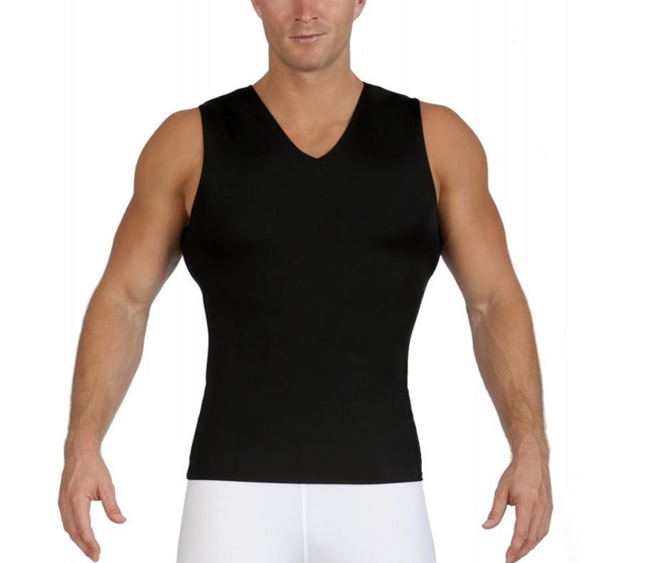 Insta Slim Compression Sleeveless V-Neck Tank VS00N1 in black, showcasing its sleek design and comfortable fit.