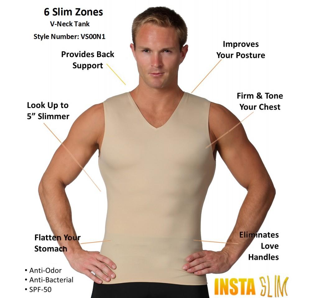 Insta Slim Compression Sleeveless V-Neck Tank VS00N1 in black, showcasing its sleek design and comfortable fit.