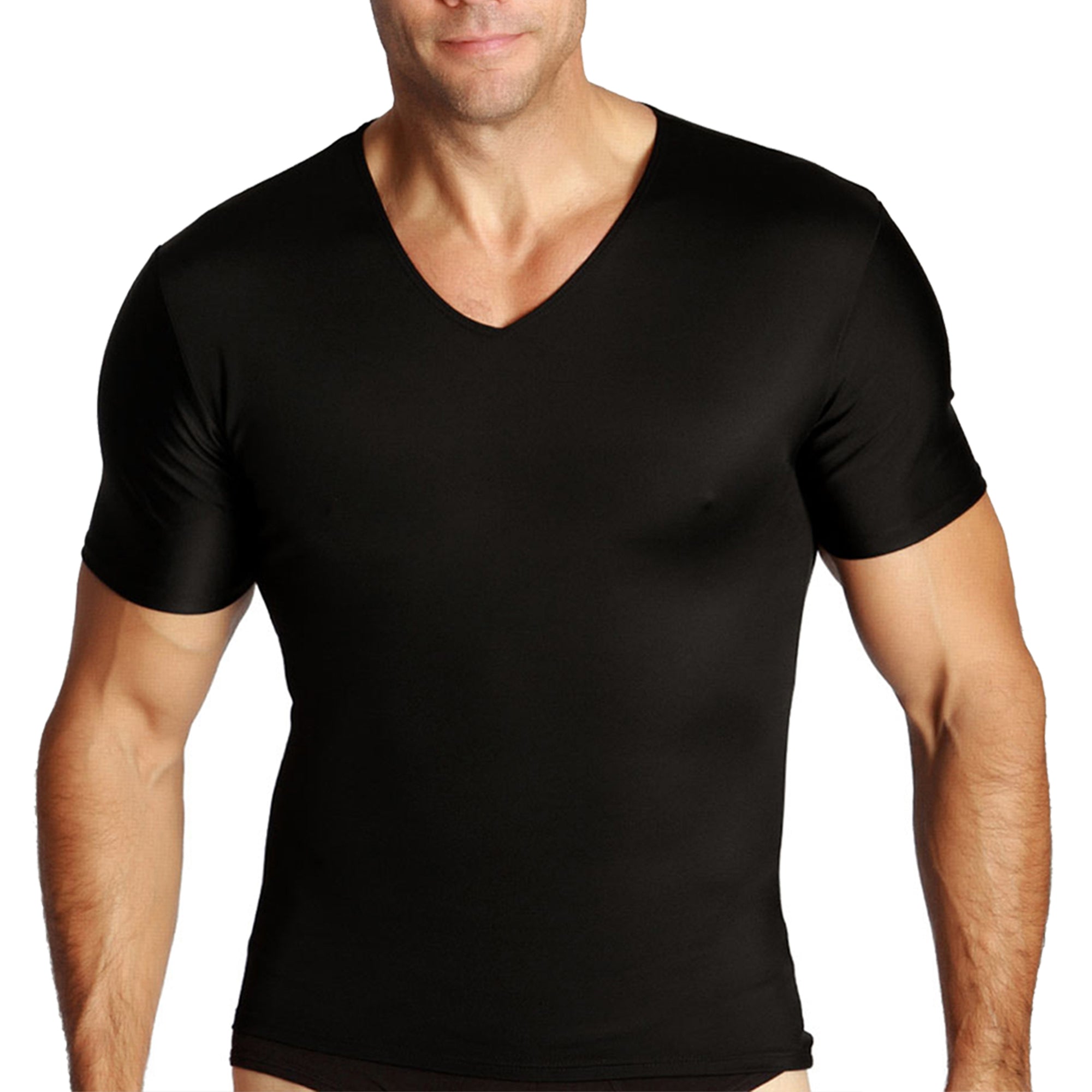 Insta Slim Compression V-Neck Shirt VS0001, showcasing its sleek design and comfortable fit, ideal for instant slimming.