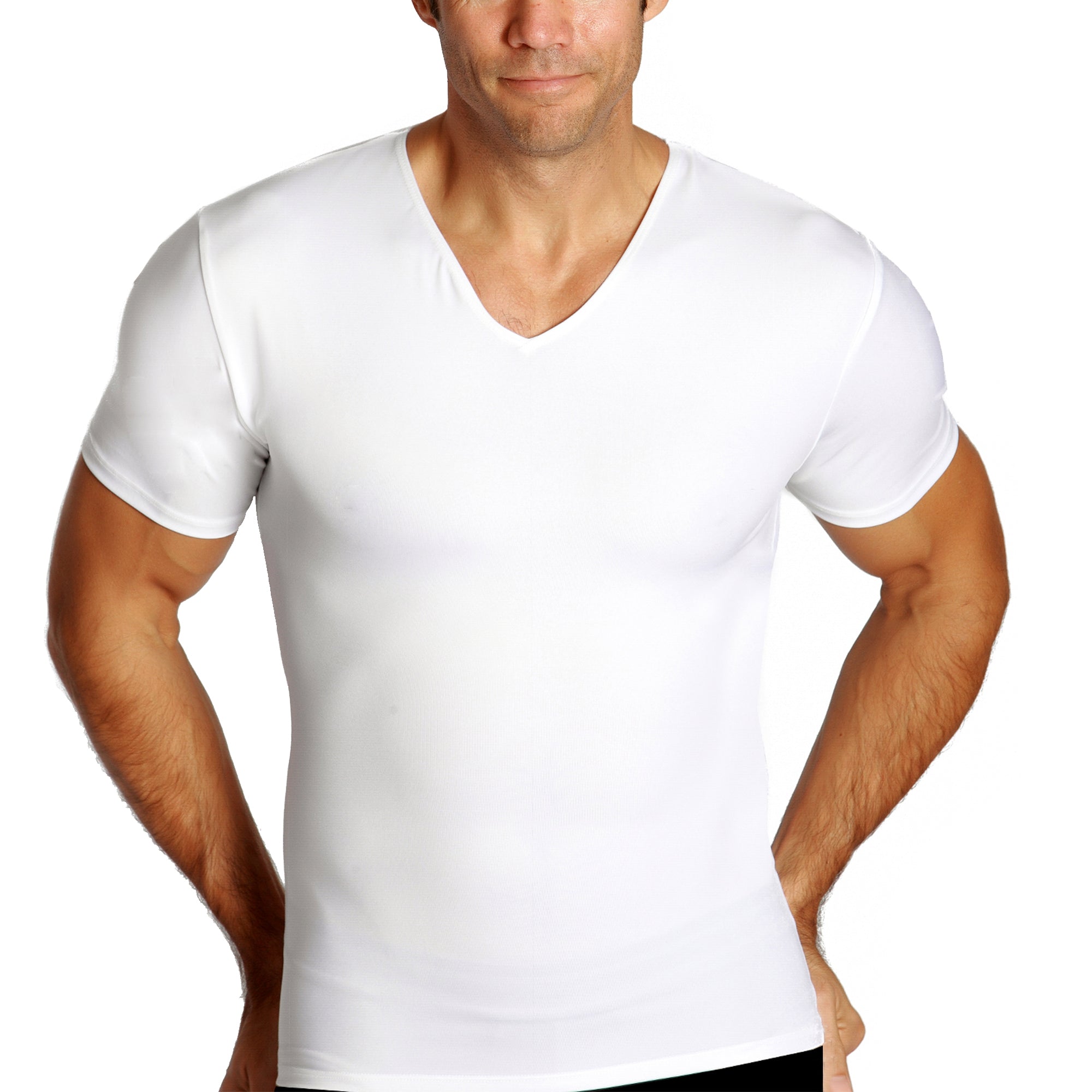 Insta Slim Compression V-Neck Shirt VS0001, showcasing its sleek design and comfortable fit, ideal for instant slimming.