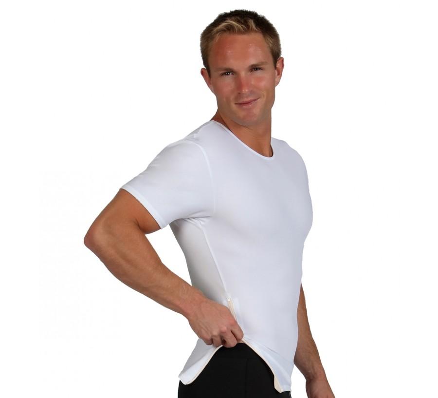 Insta Slim High Compression Crew Neck Shirt TS00Z1, featuring a side zipper and made from a blend of nylon and spandex for comfort and support.