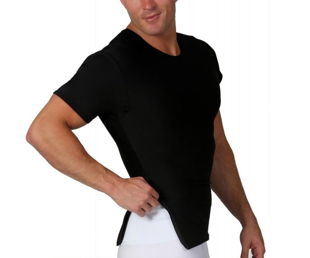 Insta Slim High Compression Crew Neck Shirt TS00Z1, featuring a side zipper and made from a blend of nylon and spandex for comfort and support.