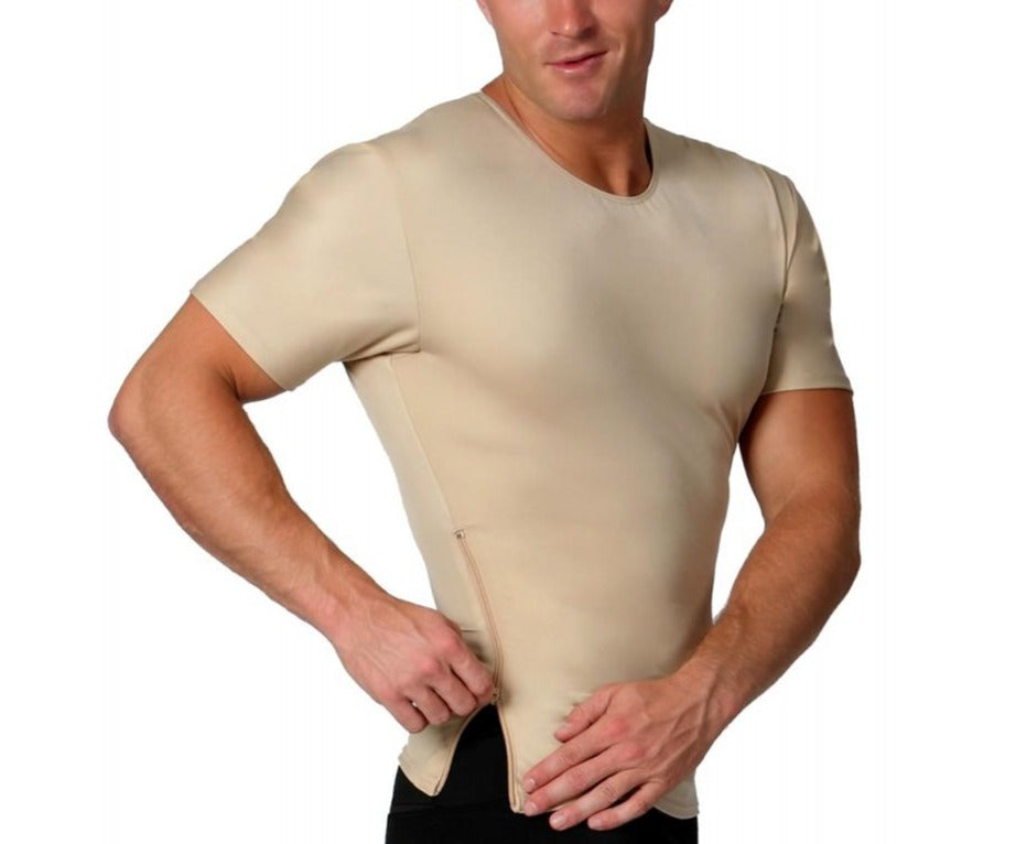 Insta Slim High Compression Crew Neck Shirt TS00Z1, featuring a side zipper and made from a blend of nylon and spandex for comfort and support.