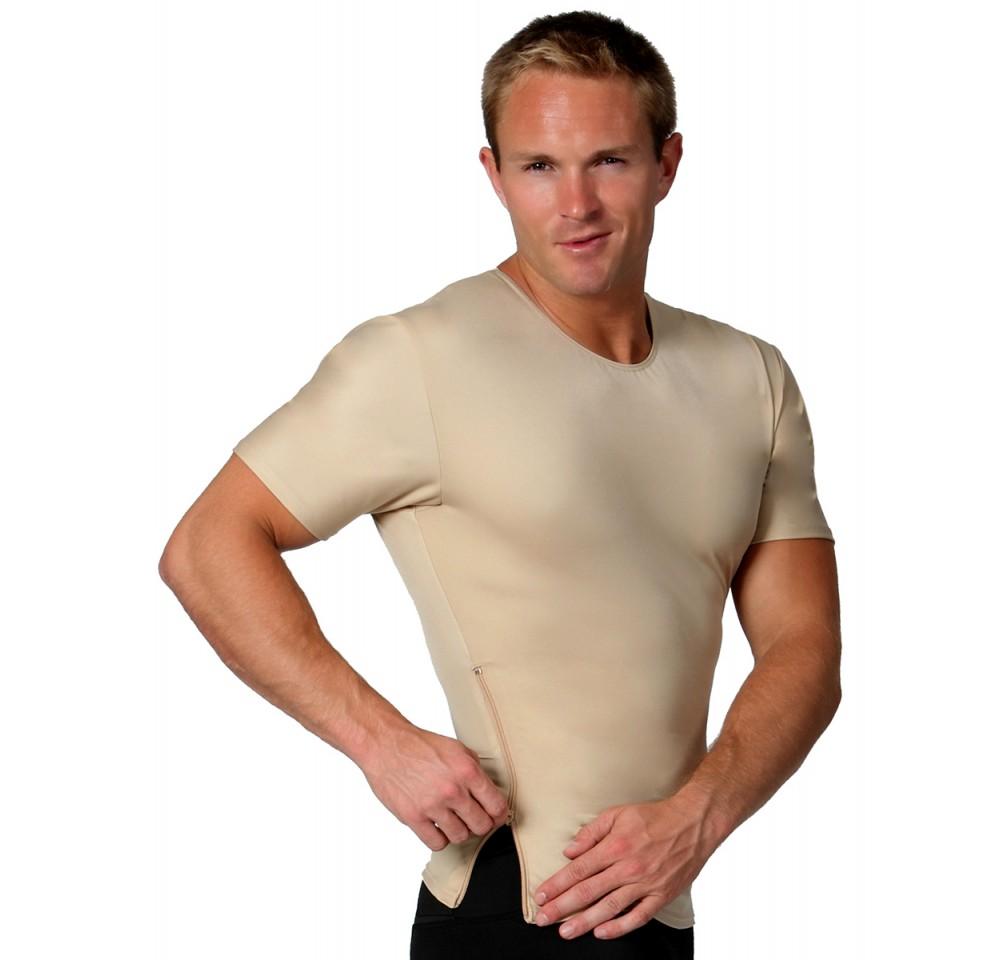 Insta Slim High Compression Crew Neck Shirt TS00Z1, featuring a side zipper and made from a blend of nylon and spandex for comfort and support.