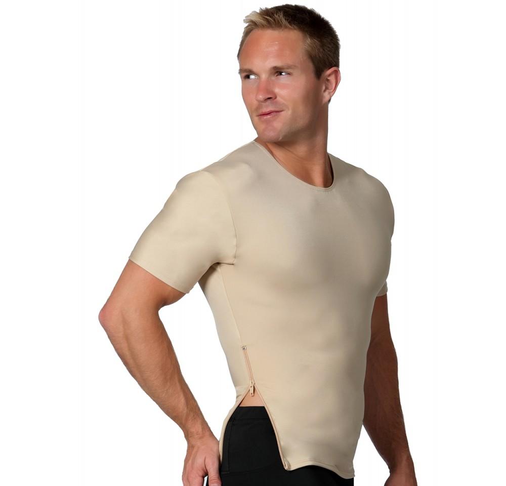 Insta Slim High Compression Crew Neck Shirt TS00Z1, featuring a side zipper and made from a blend of nylon and spandex for comfort and support.