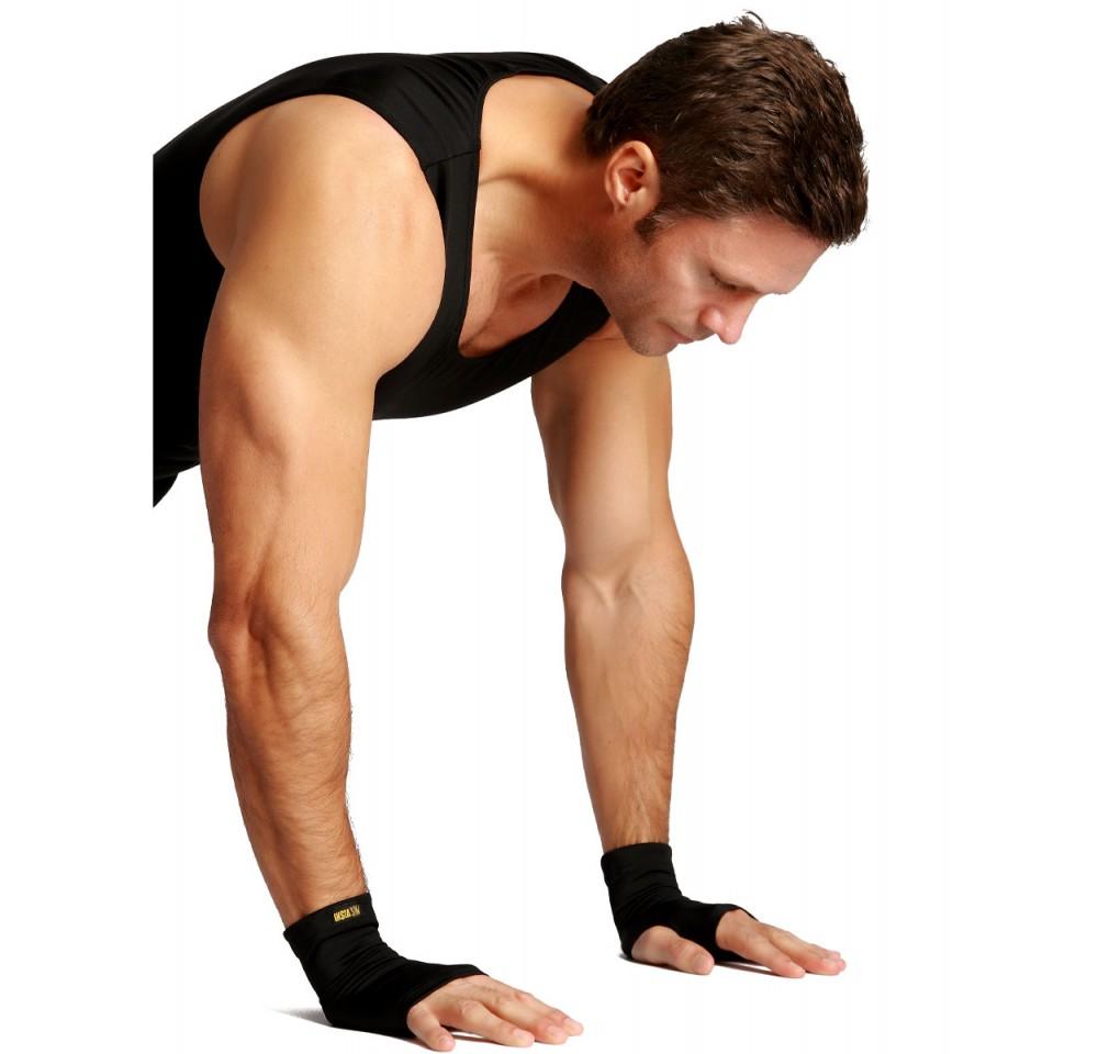 Insta Slim I.S.Pro USA Unisex High Compression Short Wrist Guards in black, designed for comfort and support during activities.