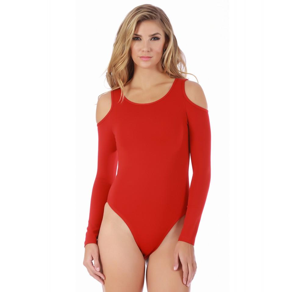 InstantFigure Bodysuit featuring cut-out shoulders, boatneck neckline, and long sleeves in a stylish design.