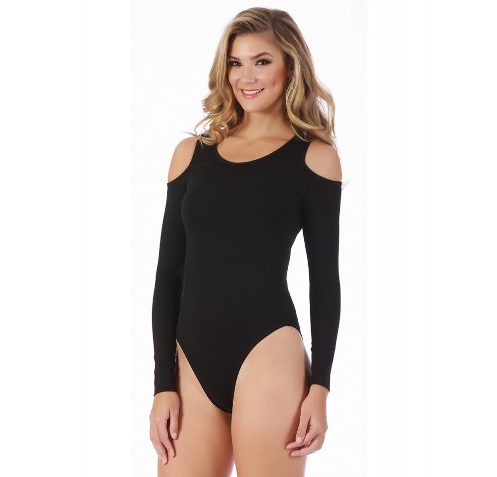 InstantFigure Bodysuit featuring cut-out shoulders, boatneck neckline, and long sleeves in a stylish design.