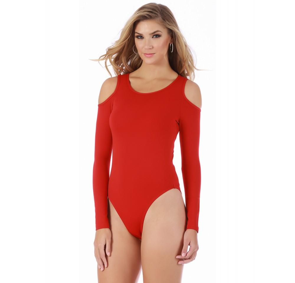 InstantFigure Bodysuit featuring cut-out shoulders, boatneck neckline, and long sleeves in a stylish design.