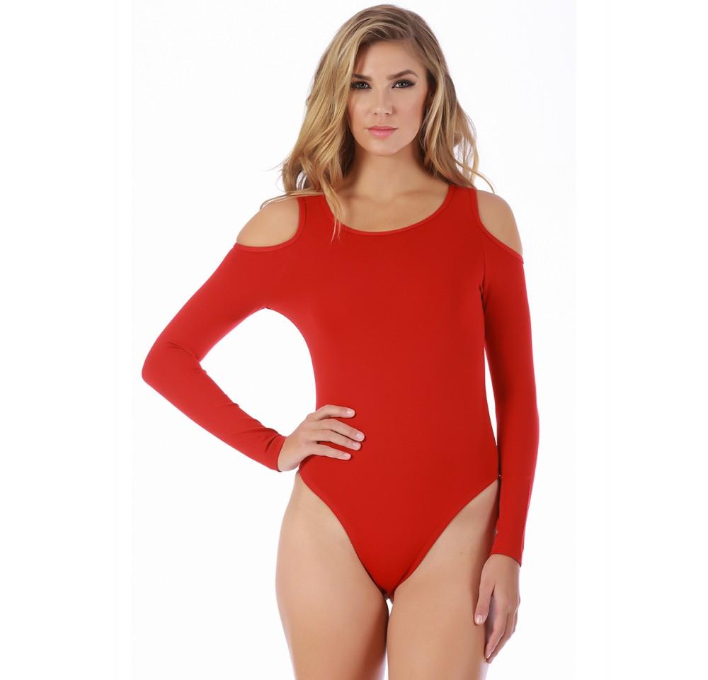 InstantFigure Bodysuit featuring cut-out shoulders, boatneck neckline, and long sleeves in a stylish design.