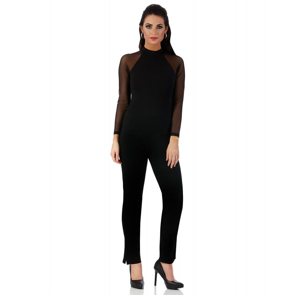 InstantFigure Bodysuit featuring mesh raglan sleeves, mock neck, and back zipper, designed for comfort and style.