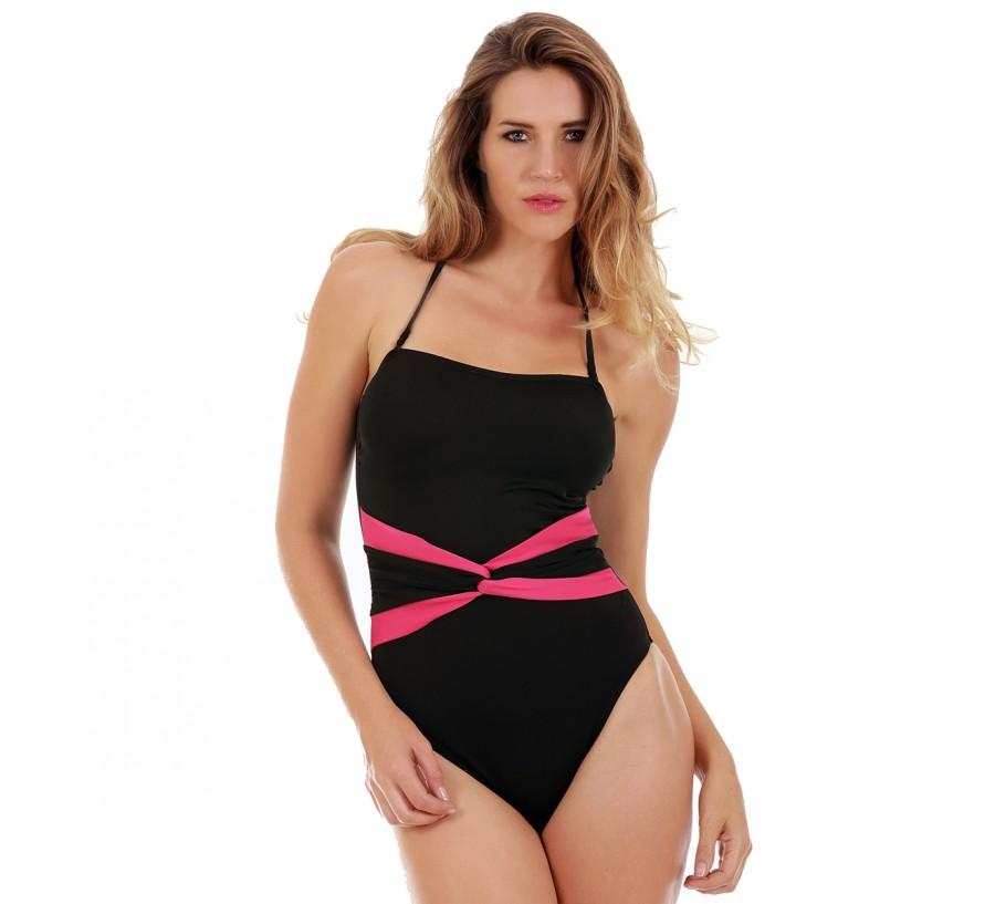 InstantFigure Contrast Twist Front One Piece Swimsuit in black, featuring a twist front design and adjustable straps.