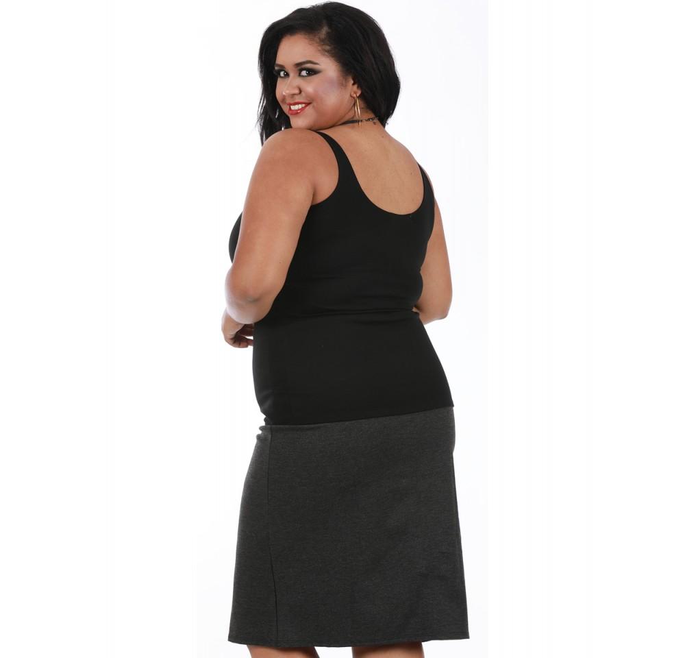 InstantFigure Curvy Plus Size Short Pencil Skirt in black, featuring a curve-hugging silhouette and elastic waist, perfect for various occasions.