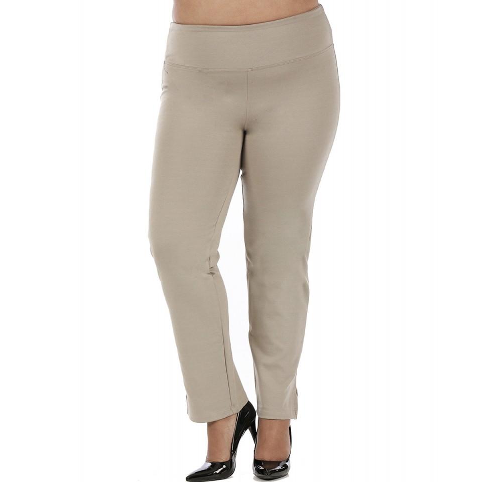 InstantFigure Curvy Plus Size Straight Leg Pant with Slit, featuring a mid-rise waistband, slim fit, and stylish side slits, perfect for day-to-night wear.