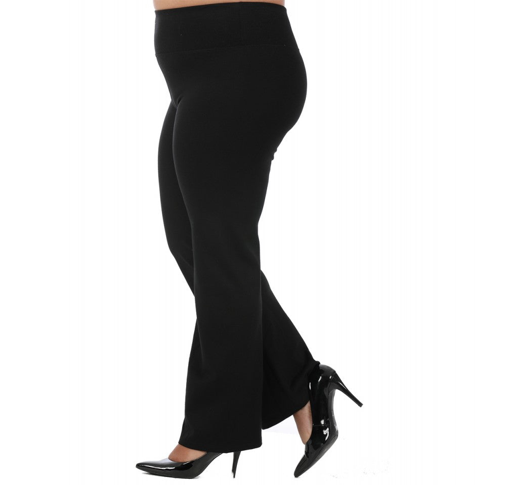 InstantFigure Curvy Plus Size Straight Wide Leg Pant in black, featuring a mid-rise design, elastic waistband, and relaxed fit for comfort.