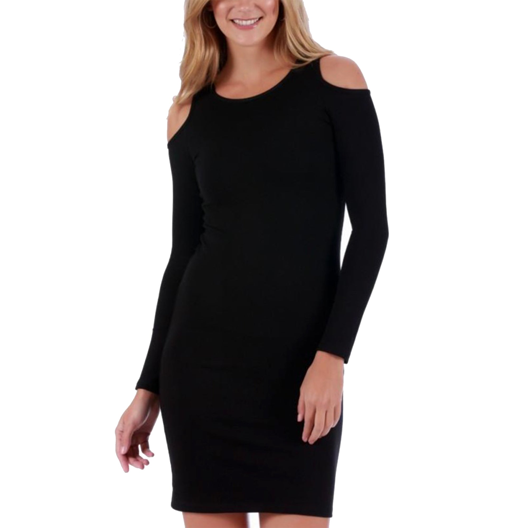 InstantFigure Dress featuring cut-out shoulders, long sleeves, and a stylish boatneck design, perfect for various occasions.