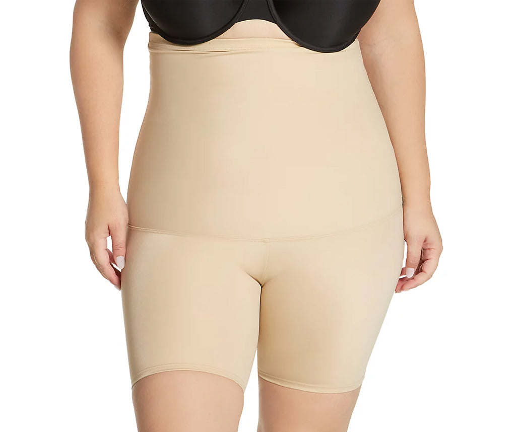 InstantFigure Hi-Waist Shorts in plus size, showcasing a high-waist design for tummy control and comfort.