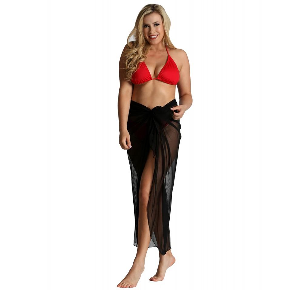 InstantFigure Long Sheer Mesh Cover-up Sarong in a stylish design, showcasing its knee-length and versatile tie options.