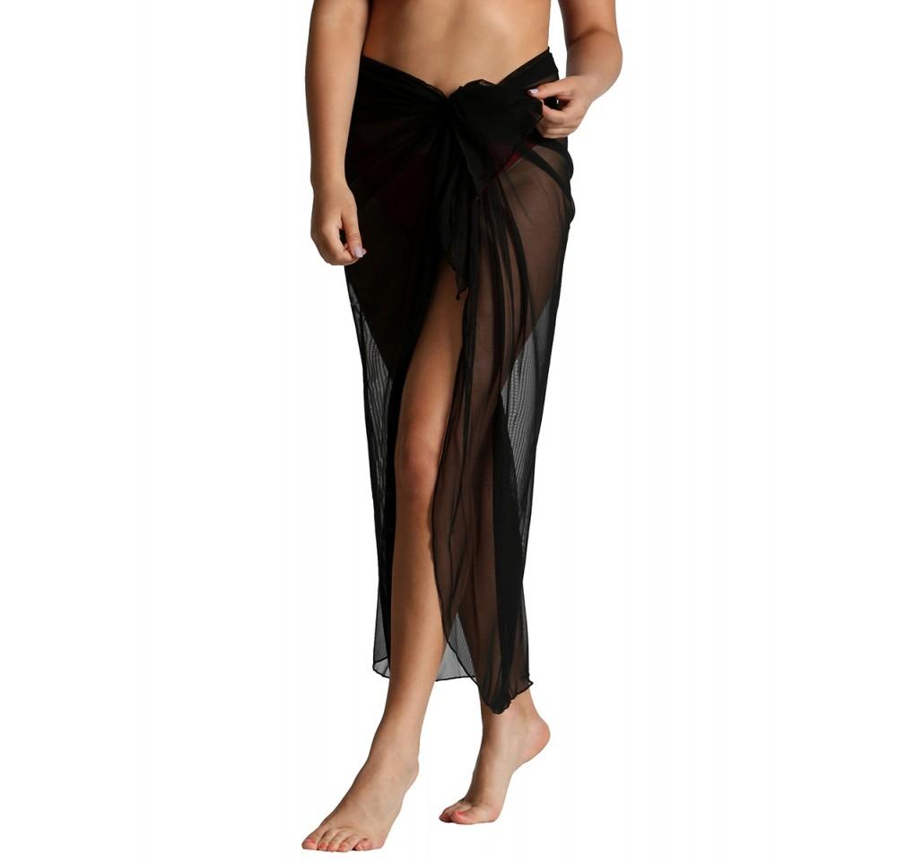 InstantFigure Long Sheer Mesh Cover-up Sarong in a stylish design, showcasing its knee-length and versatile tie options.