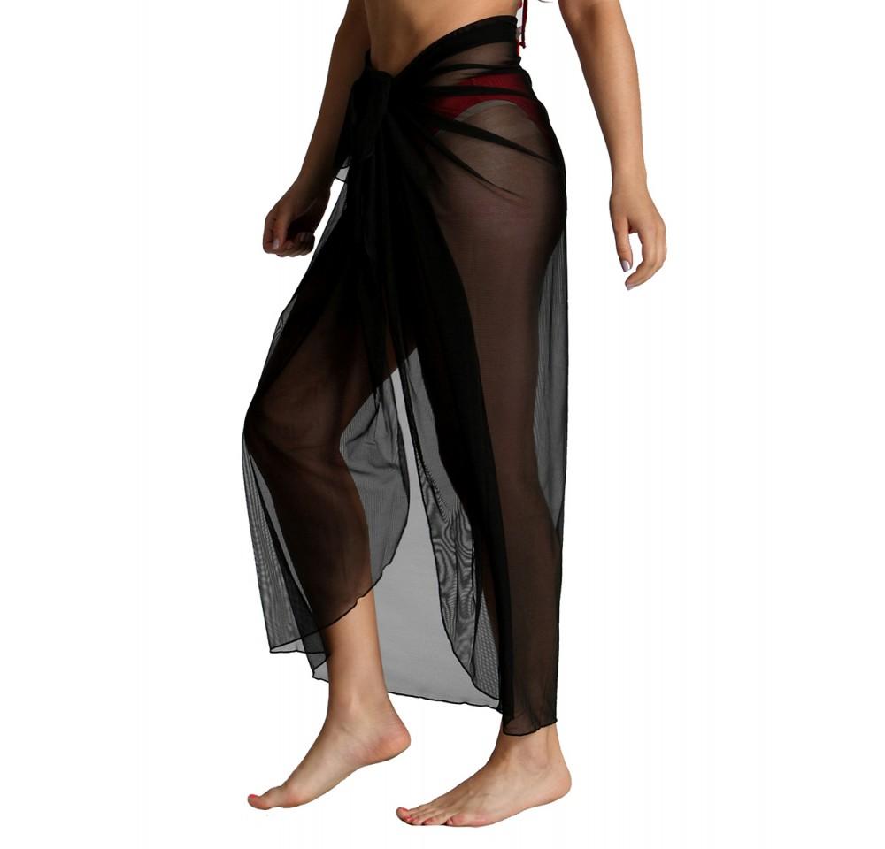 InstantFigure Long Sheer Mesh Cover-up Sarong in a stylish design, showcasing its knee-length and versatile tie options.