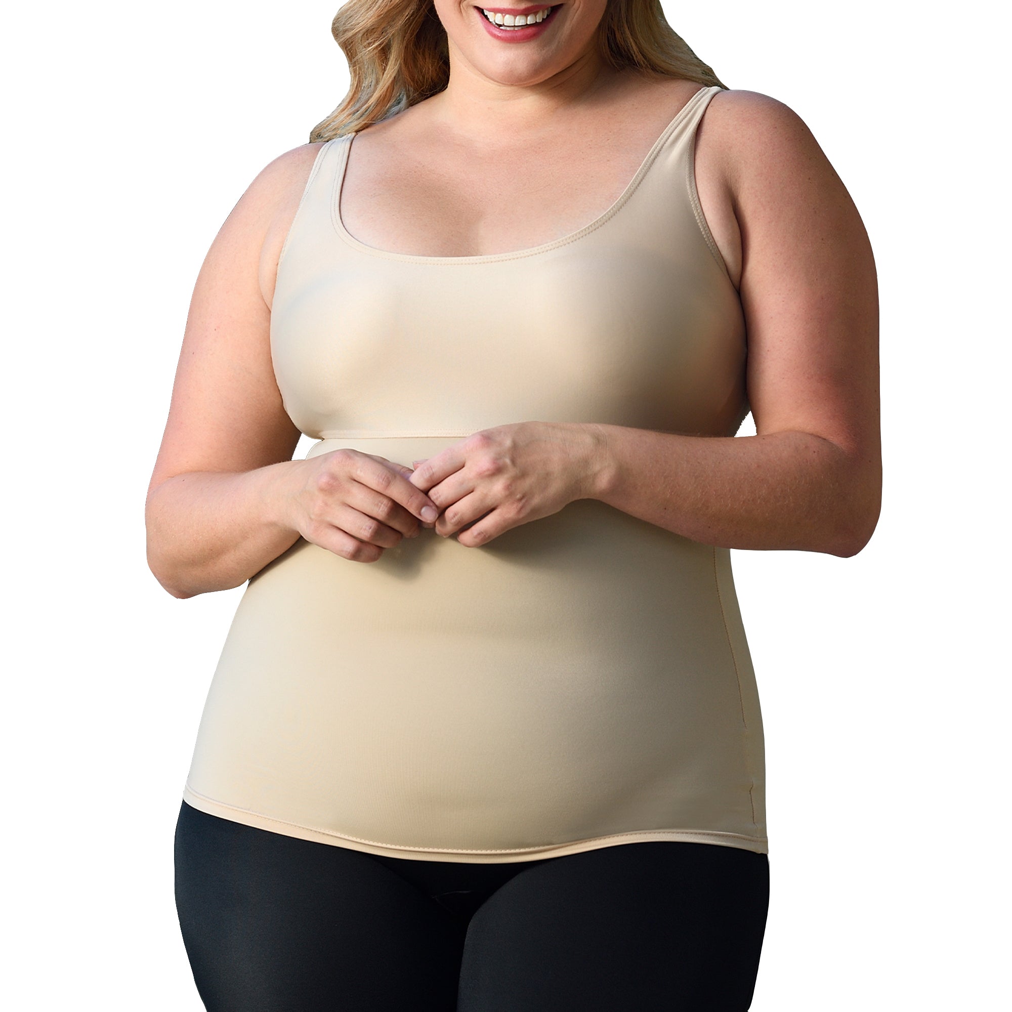 InstantFigure Plus Size Empire Seam Tank Top in black, showcasing its scoop front and back design, ideal for a flattering fit.