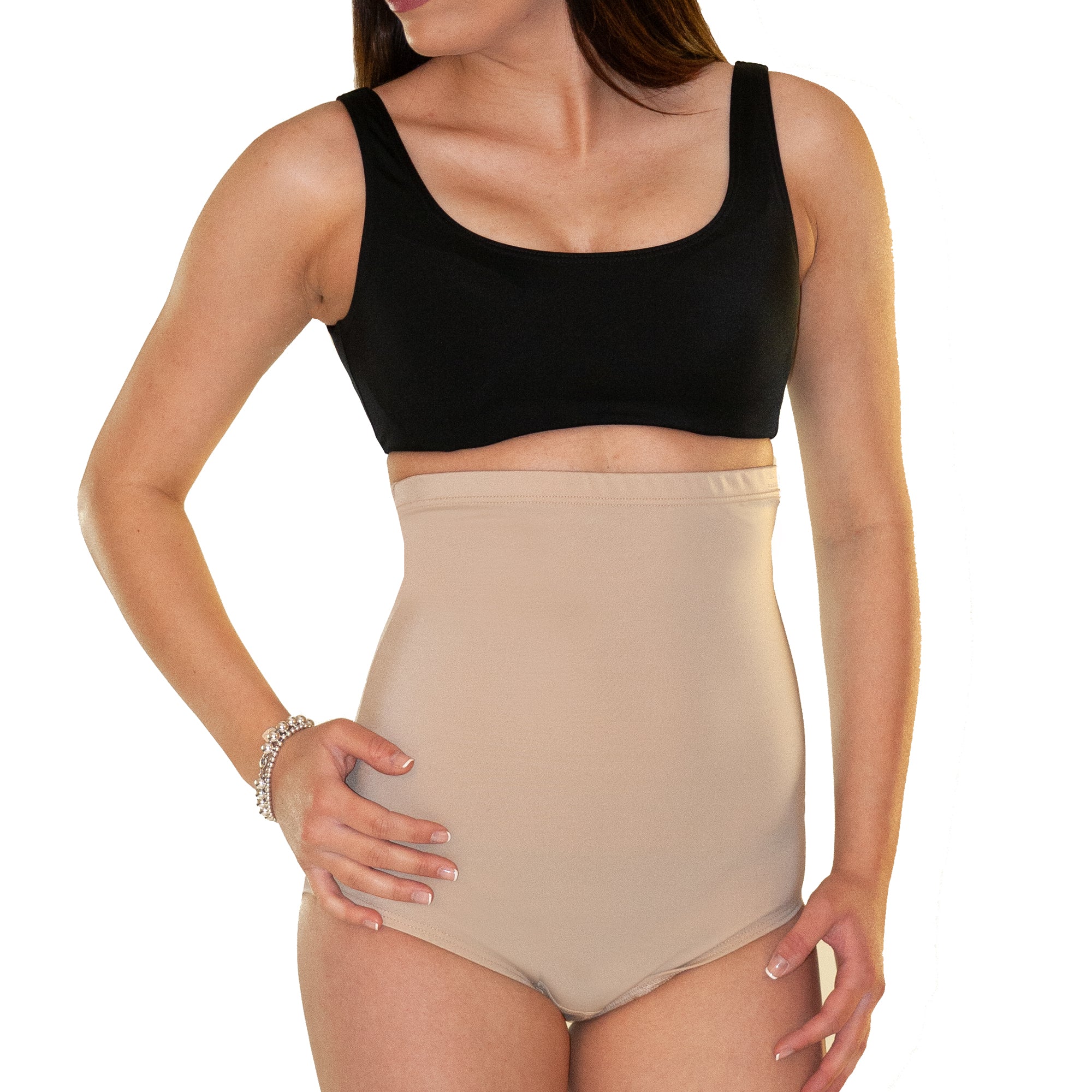 InstantFigure Plus Size Hi-Waist Brief in black, showcasing its high-waisted design and soft fabric for comfort and support.