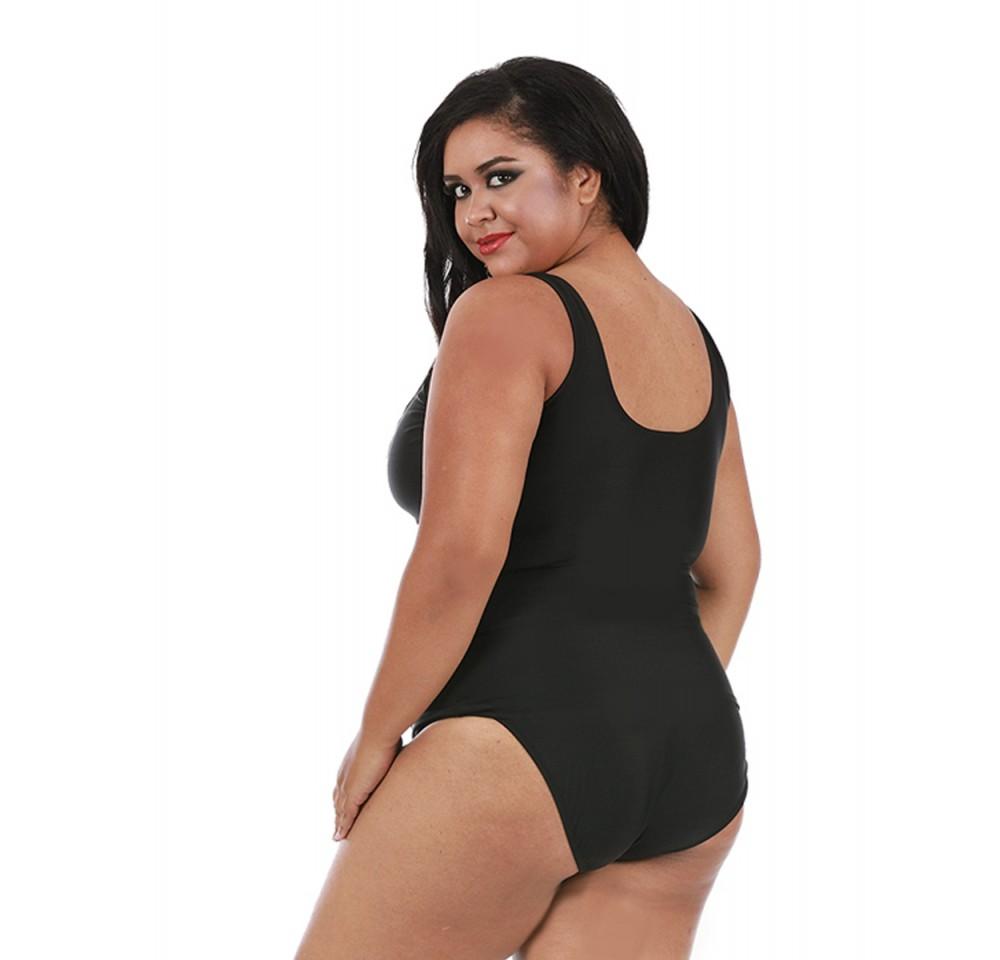 InstantFigure Plus Size Swimwear Tankini Top in black, featuring thick straps and a square neckline for support and style.