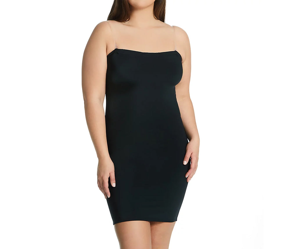 InstantFigure Plus Size Tube Slip Dress in black and nude, showcasing its sleek design and comfortable fit for curvy women.