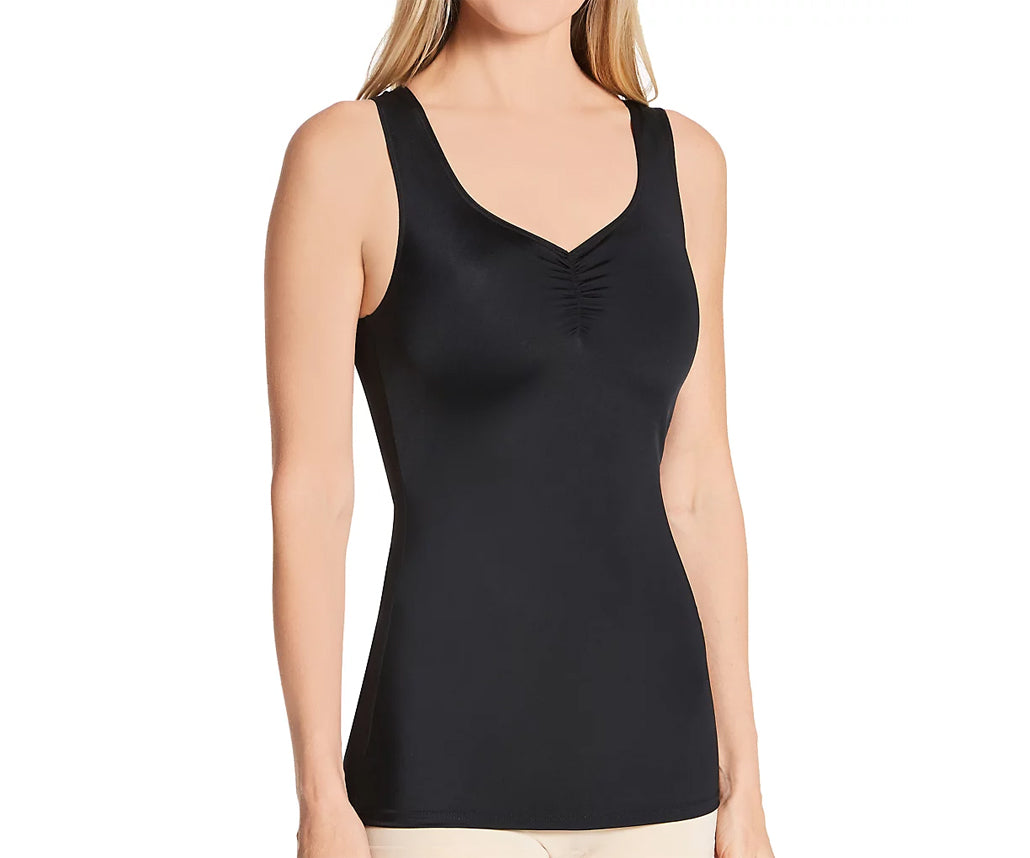 InstantFigure Shirred Tank Top Shapewear in black, showcasing its sleek design and comfortable fit.