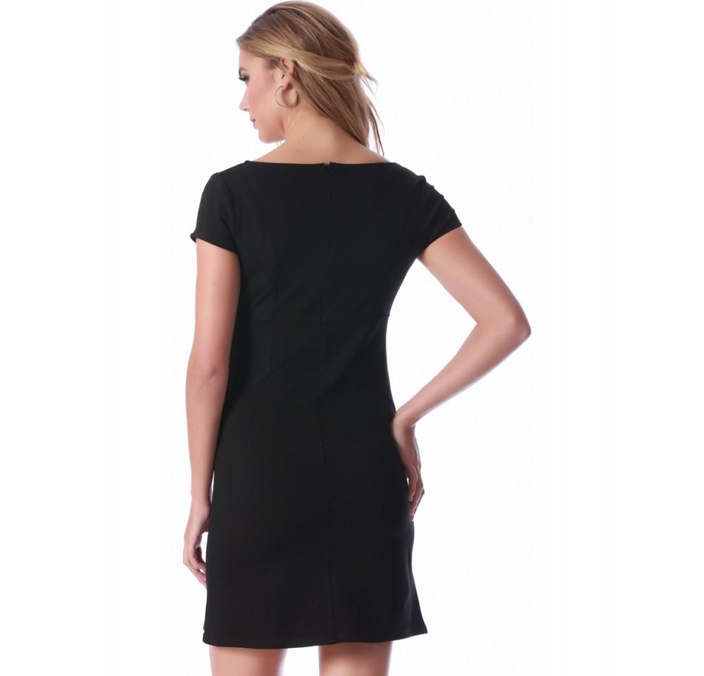 InstantFigure Short Dress with Cap Sleeve featuring a square neck and stylish color panels, perfect for various occasions.