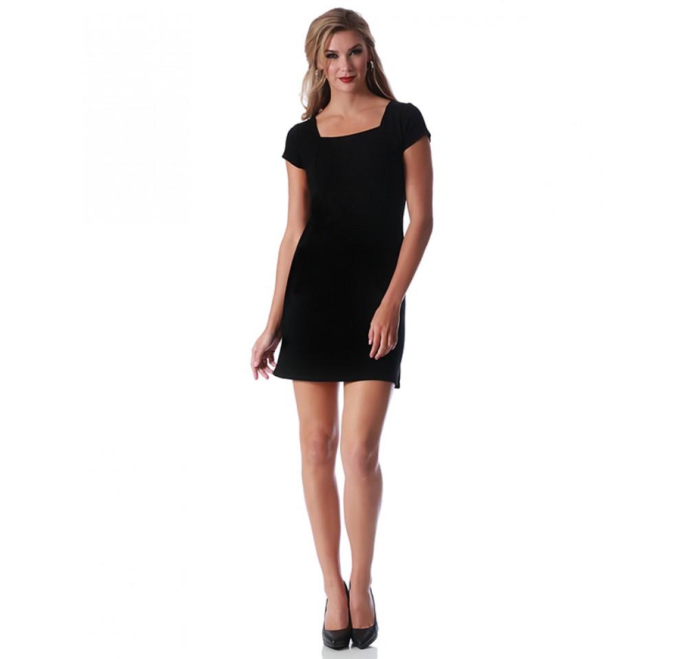 InstantFigure Short Dress with Cap Sleeve featuring a square neck and stylish color panels, perfect for various occasions.