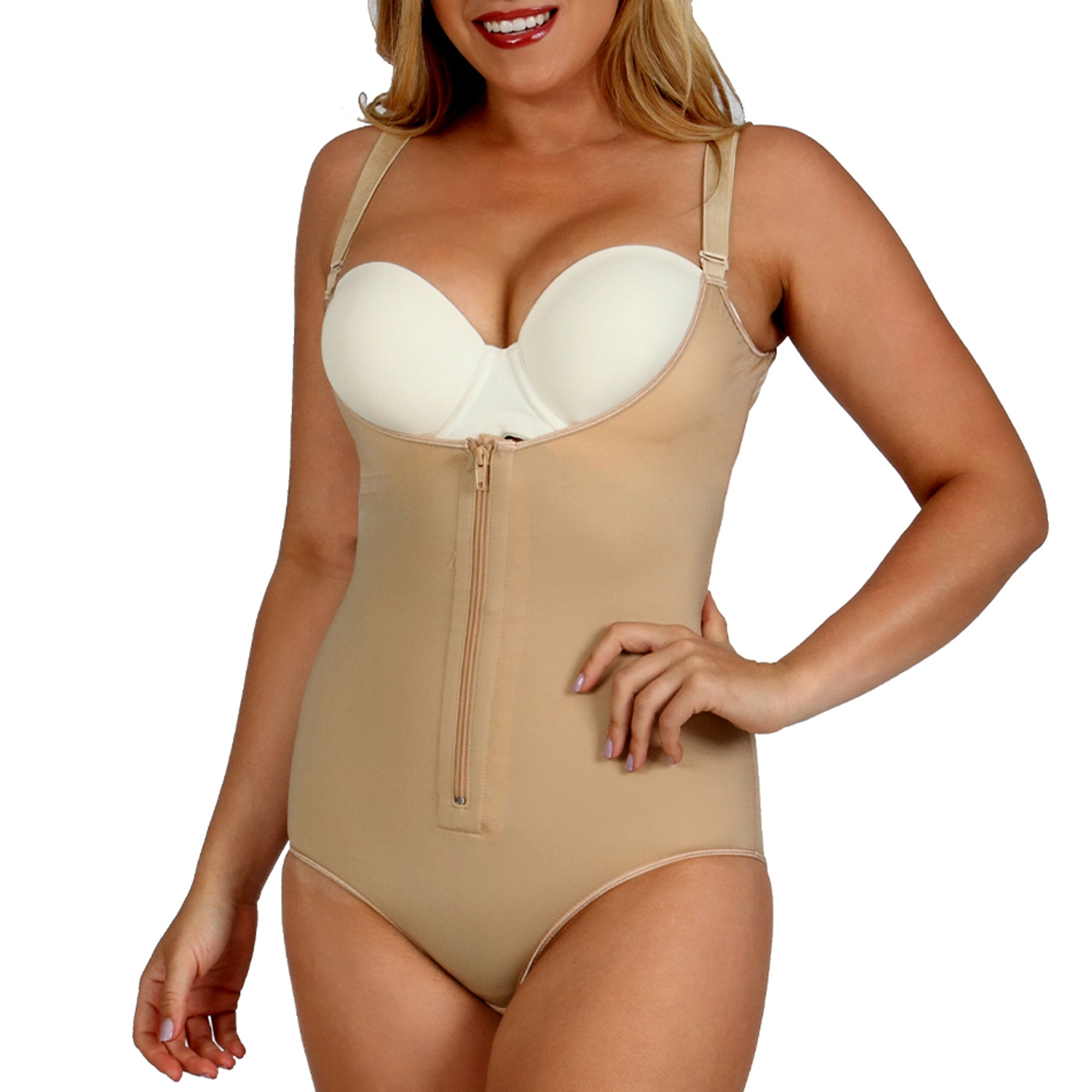 Instantfigure Underbust Brief Bodysuit MD200 with adjustable straps and front zipper, designed for post-surgery recovery.