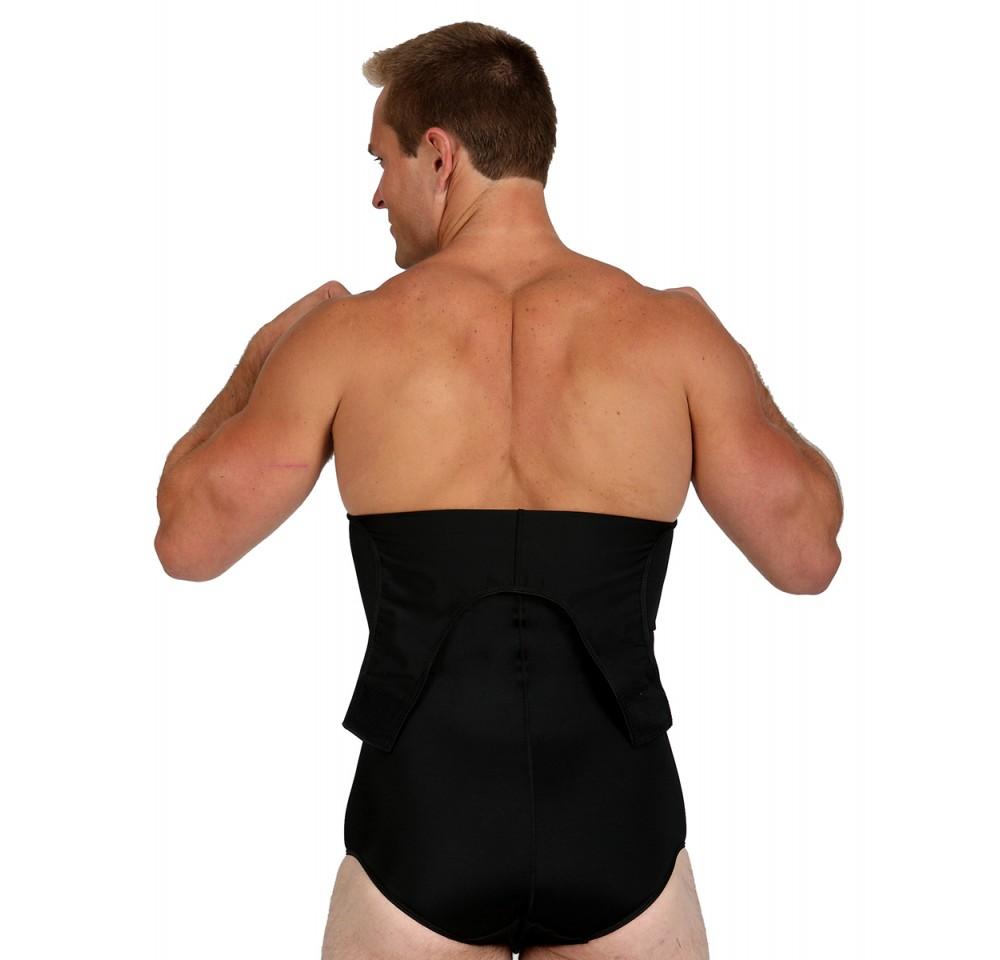 InstantRecoveryMD Men's Compression Post-Surgical Tank Bodysuit MD308 featuring Velcro shoulders and high waist elastic band for comfort and support.