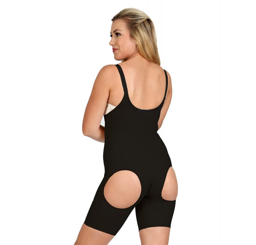 InstantRecoveryMD Underbust Bodyshort with front zip, featuring open buttock design and adjustable straps for post-surgical support.