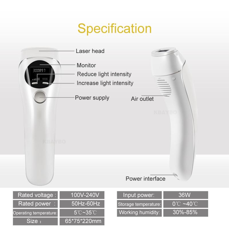 IPL Hair Remover Laser Depilator with LCD display for painless hair removal, suitable for body, bikini, and underarm areas.