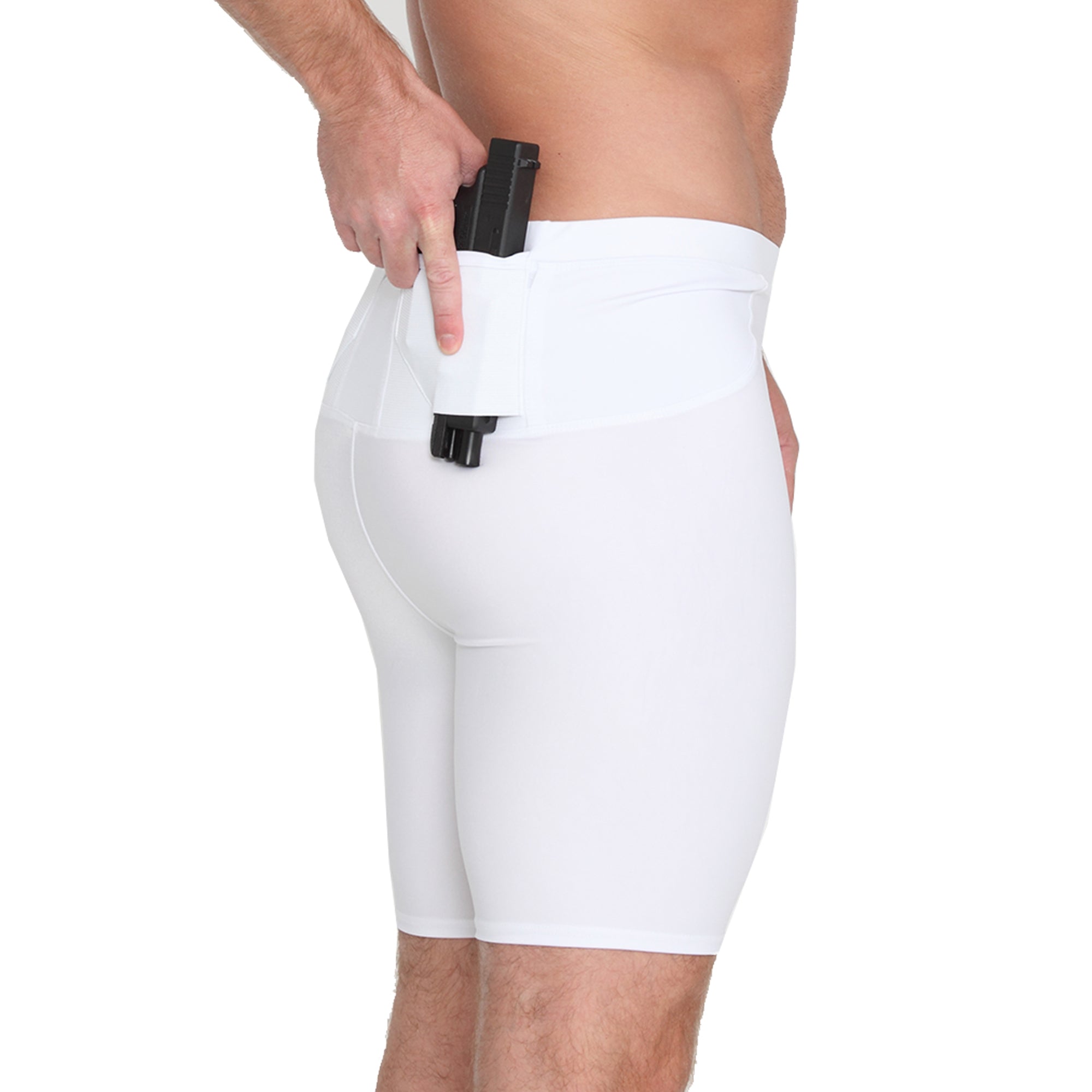 I.S.Pro Tactical Undercover Concealed Carry Holster Undershorts MGS216 showcasing dual holsters for concealed carry and comfortable compression fabric.