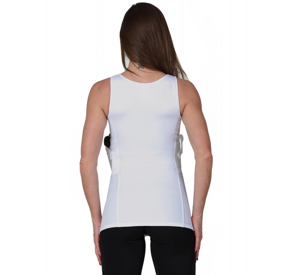 I.S.Pro Tactical Women's Concealed Carry Holster Tank Top in black, featuring dual holsters for firearms and a sleek, comfortable design.