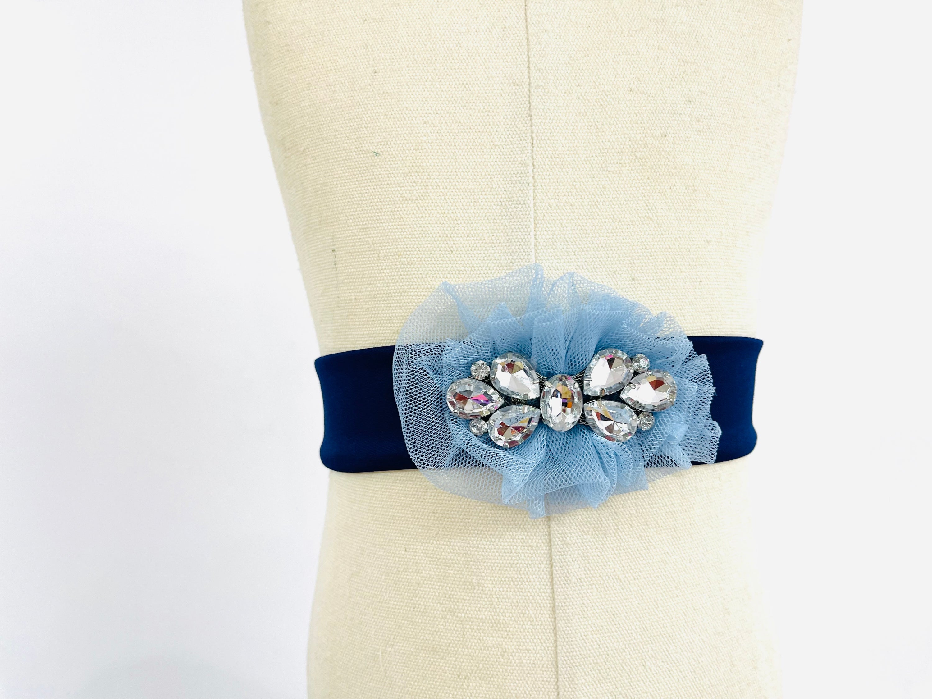 Ixora Belt featuring a bejewel tulle ruffle bow, elegantly designed for a sophisticated look.