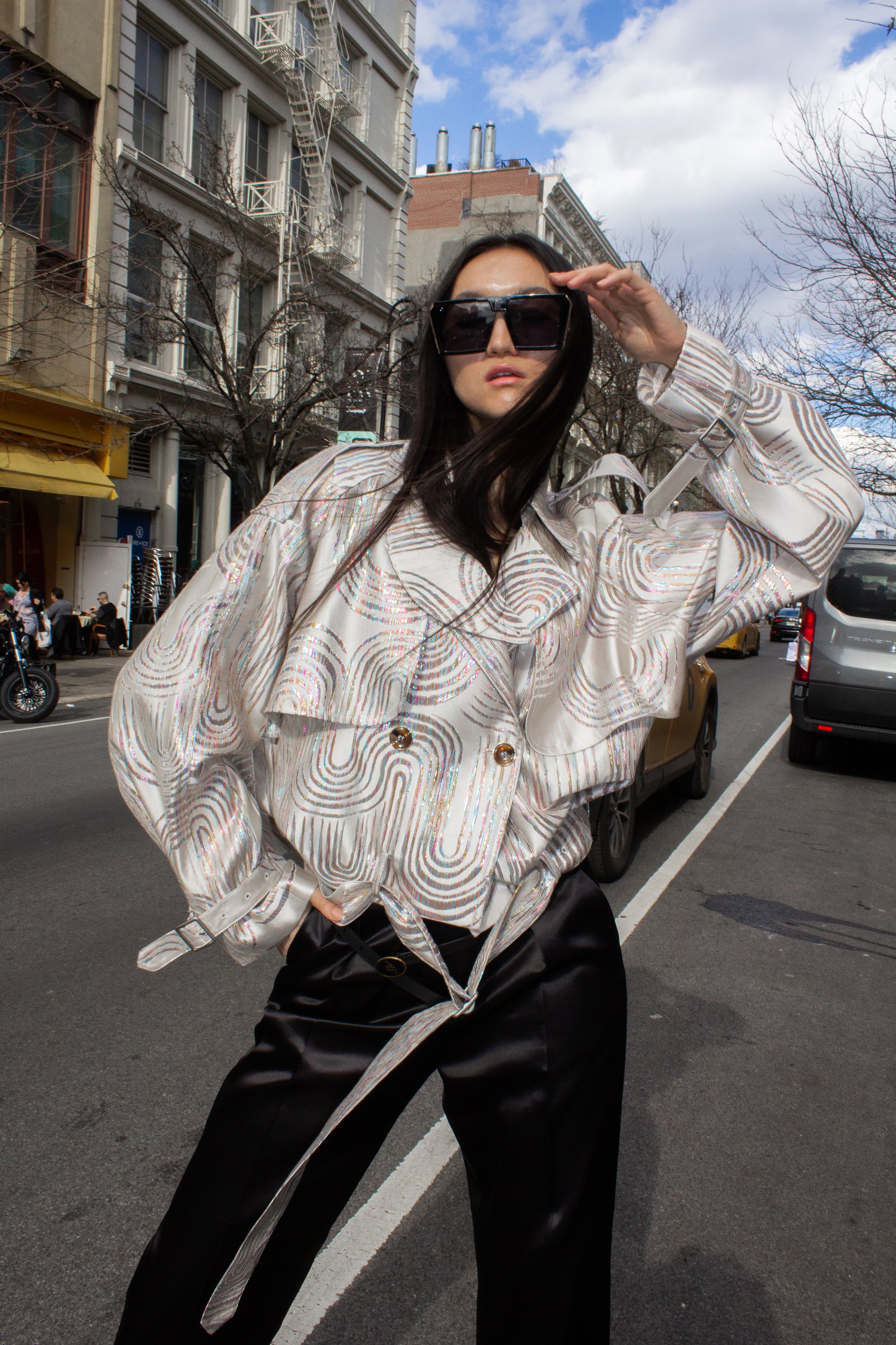 Jacqueline Bomber Jacket in Beige, showcasing its stylish design and comfortable fit.