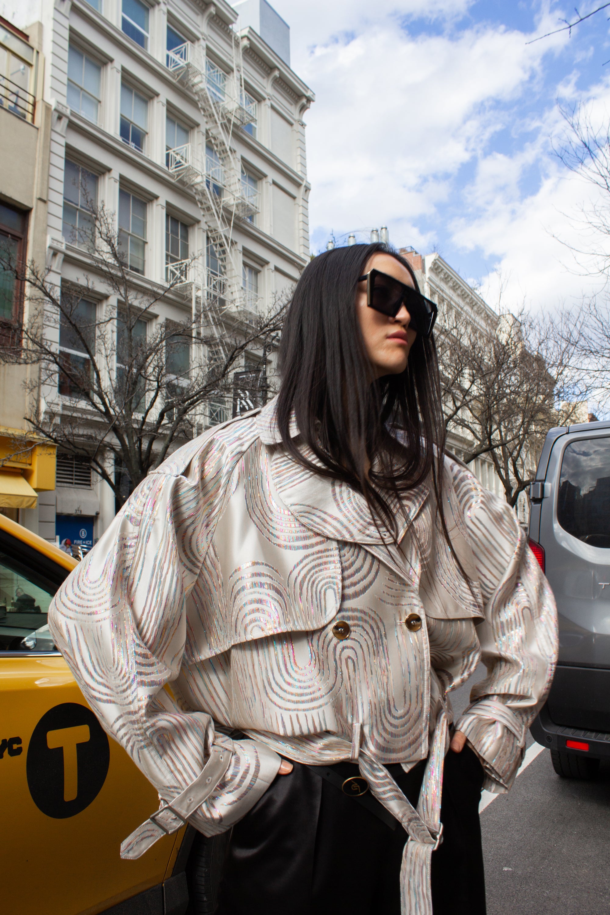 Jacqueline Bomber Jacket in Beige, showcasing its stylish design and comfortable fit.