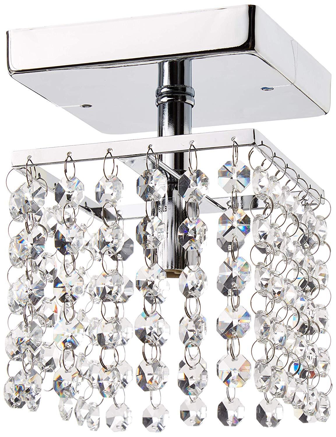 Jhea 1-light Crystal Chandelier with chrome finish and dangling clear crystals, elegantly designed for home decor.