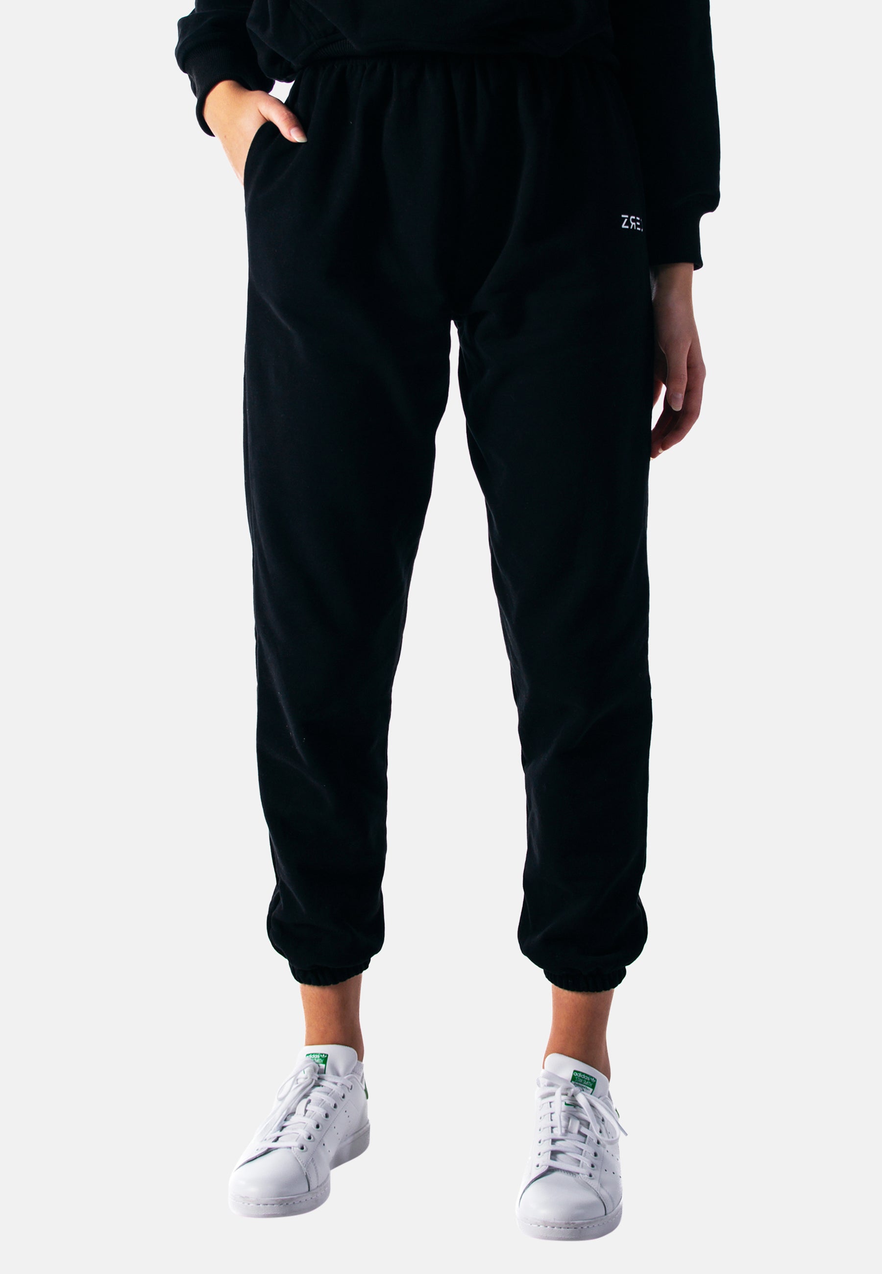 Black Jogger Static for women, showcasing a stylish and comfortable design, made from soft rayon and polyester blend.