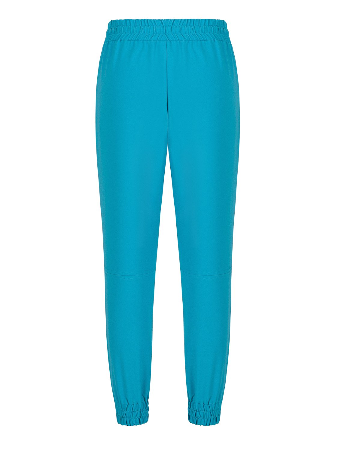 High-waisted jogging pants with elastic waistband, featuring side pockets and cuffed hems, made from breathable fabric.