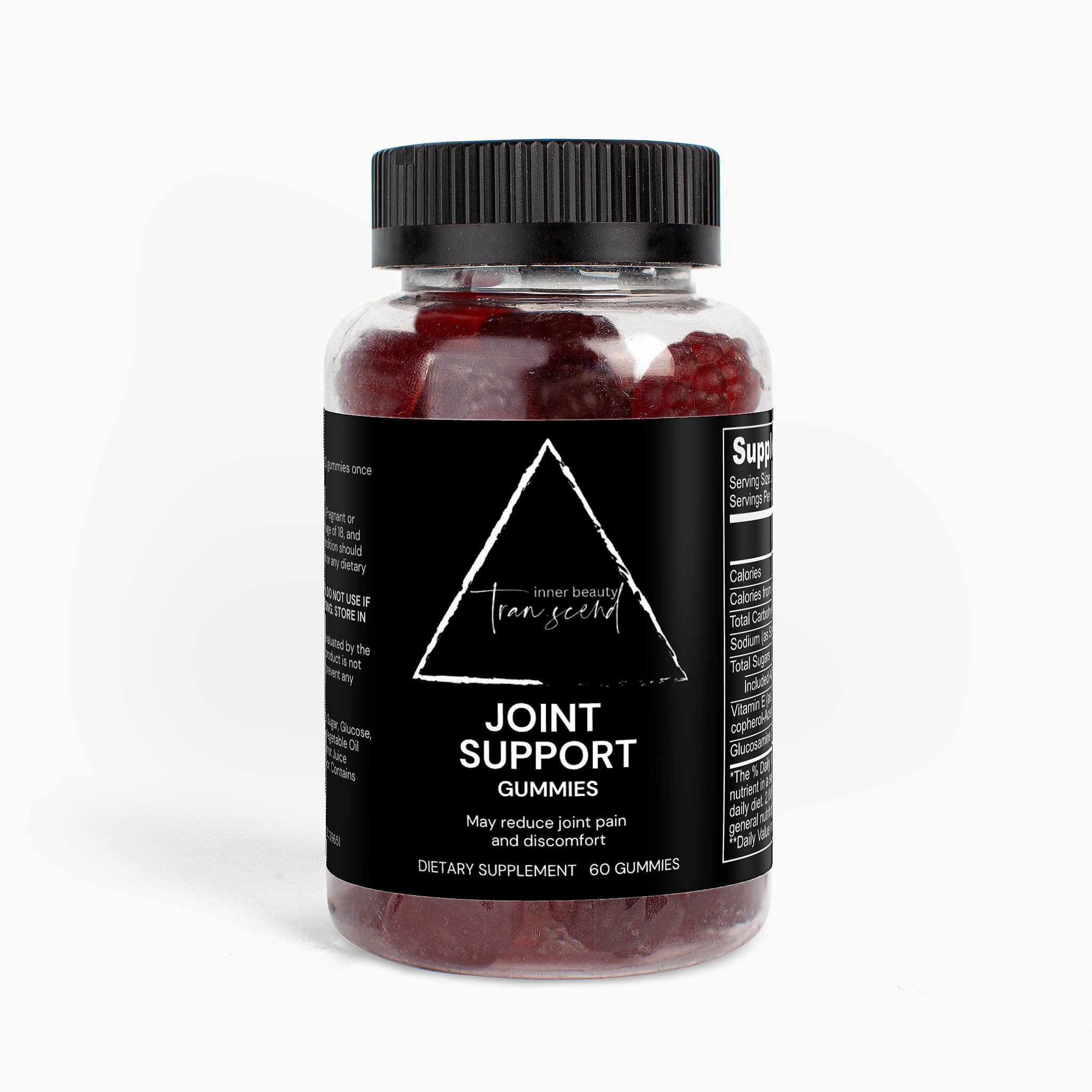 A bottle of Joint Support Gummies featuring raspberry-flavored, vegetarian gummies designed to support joint health and reduce inflammation.