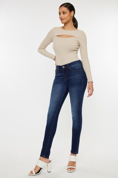 Kancan Mid Rise Gradient Skinny Jeans showcasing a trendy gradient design, mid-rise waist, and skinny fit for a flattering silhouette.