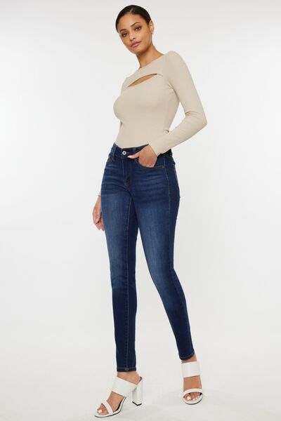 Kancan Mid Rise Gradient Skinny Jeans showcasing a trendy gradient design, mid-rise waist, and skinny fit for a flattering silhouette.