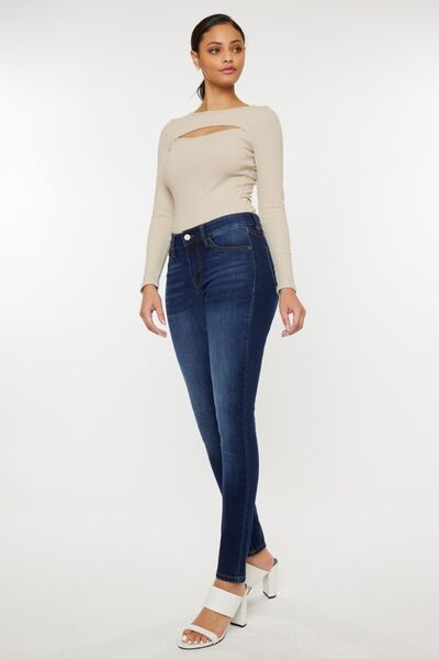 Kancan Mid Rise Gradient Skinny Jeans showcasing a trendy gradient design, mid-rise waist, and skinny fit for a flattering silhouette.